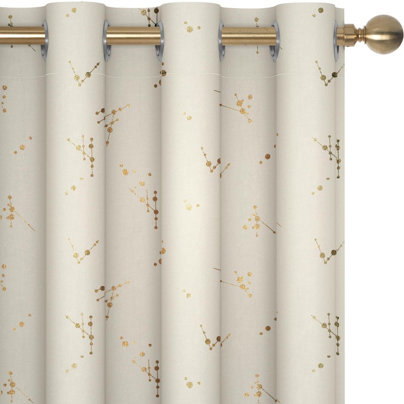 Deconovo Blackout Curtains 2 Panels, 52x54 Inch, Thermal Insulated Room-Darkening Grommet Drapes for Bedroom & Living Room, Gold Constellation Pattern, Polyester, Machine-Washable, Light Beige - Image 1